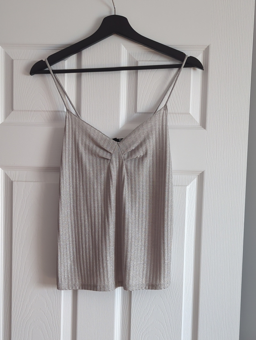 Metallic Silver Pleated Spaghetti Strap Tank Top